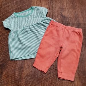 Cat & Jack White Striped Tunic Top Carters Coral Legging Baby Girl Matching Set